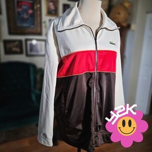 Vintage Y2K Lacoste Sport Track Jacket Brown White Red Crocodile Zip Jacket